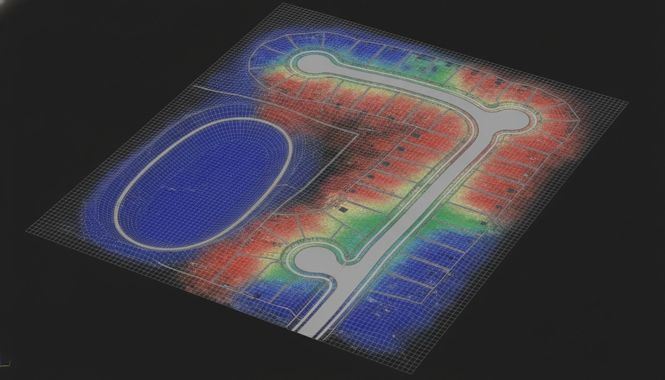 3D civil design model with cut-fill surfaces